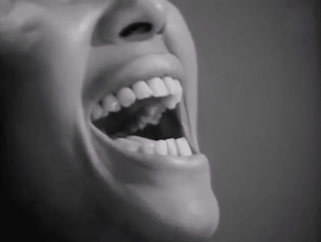 a black and white closeup of Abbey Lincoln's mouth