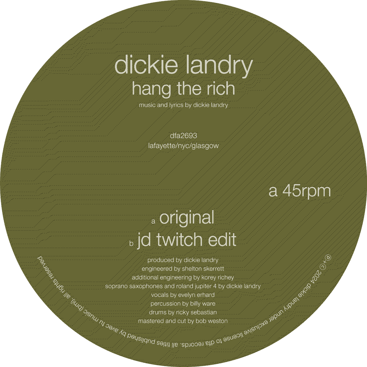 the olive green mostly-text album art for the 45
