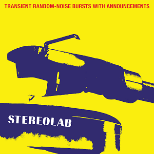 the bright yellow screen print album art for the album transient random noise bursts with announcements by stereolab.